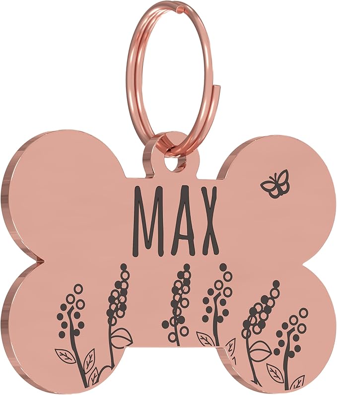 PawFurEver Dog & Cat Tags - Personalized Engraved Custom Name Tags - Stainless Steel - Rose Gold Bone Shapes