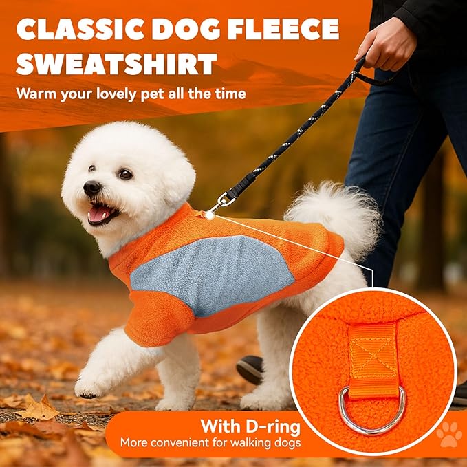 Small Dog Sweater with Leash Ring Soft Warm Fleece Fall Winter Dog Clothes Cute Cat Apparel Puppy Sweaters Classic Pullover Doggy Sweatshirts Chihuahua Costumes Cat Outfits(Orange,XL)