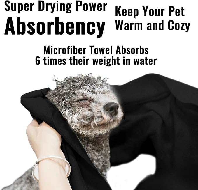 Microfiber Dog Towels for Drying Dogs, Super Absorbent and Soft Pet Towel, 40 Inch X 23.6 Inch, Perfect Dog Shower & Bath Supplies for Large, Medium or Small Dogs, Black