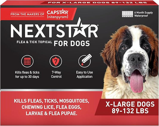 NEXTSTAR Flea and Tick Prevention for Dogs, Repellent & Control, Fast Acting Waterproof Topical Drops, Extra-Large Dog Flea & Tick Control, 6 Monthly Doses