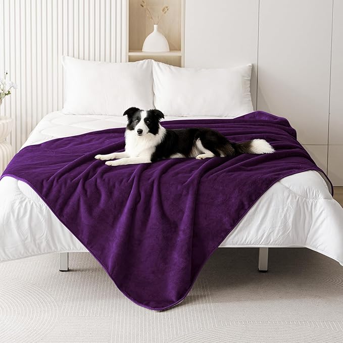 Smiry Waterproof Dog Bed Blanket, Leakproof Pet Throw Blanket for Bed Couch Sofa, Reversible Sherpa Fleece Furniture Protector Cover for Small Medium Large Dogs Cats (Purple, 60x80 inches)