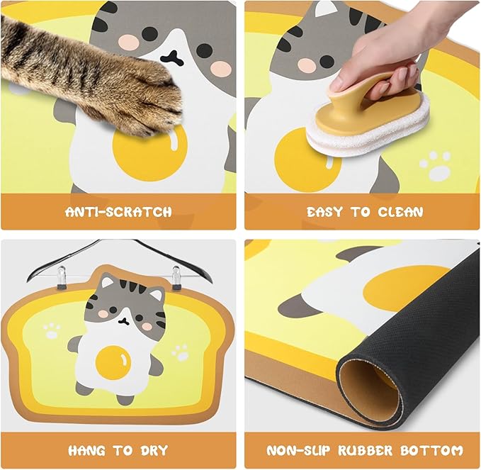 Yellow Cat Food & Water Mats - Absorbent Pet Feeding Placemats, 17.7 * 12 inch