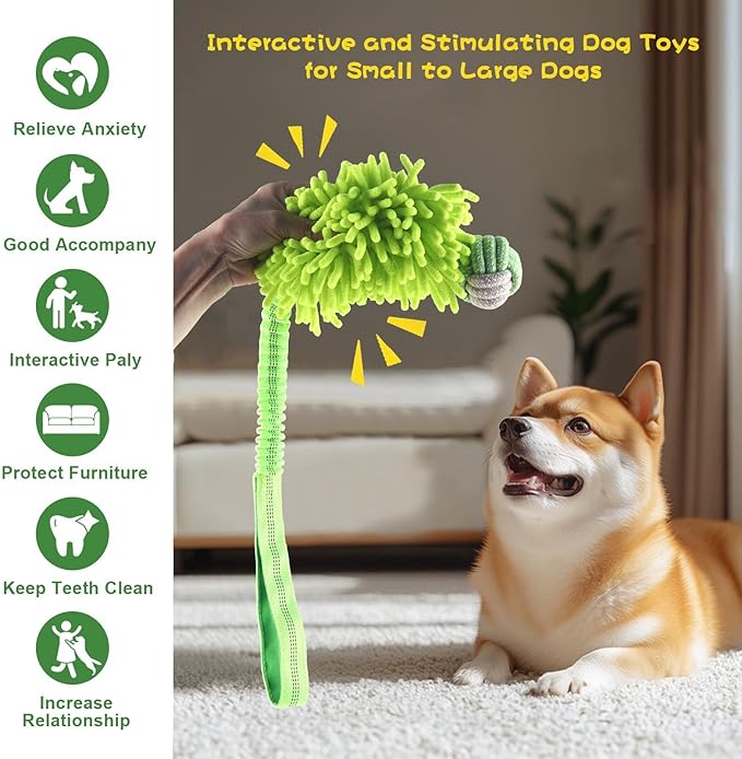 Dog Puppy Toys Dog Squeak Toys Plush Dog Toy with Dog Ropes Knots for Fun and Teeth Cleaning,Tug of War Toys, Puppy Chew Toys, Dog Rope Toys for Training Small, Large Dogs (Green, Dog Bite Ball Toy)