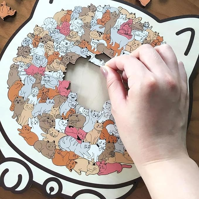 135-Piece Colored Cat Shaped Wooden Jigsaw Puzzle, Unique Cats Shaped Wooden Puzzle Decor Gifts for Cats Lovers (Set A)