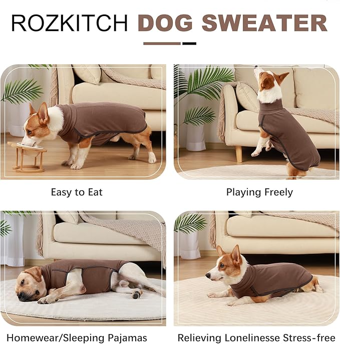 ROZKITCH Dog Sweatshirts for Medium Dogs, Pet Windproof Warm Cold Weather Jacket Vest Cozy Jumpsuit Apparel Outfit Clothes for Walking Hiking Travel Sleep Brown M