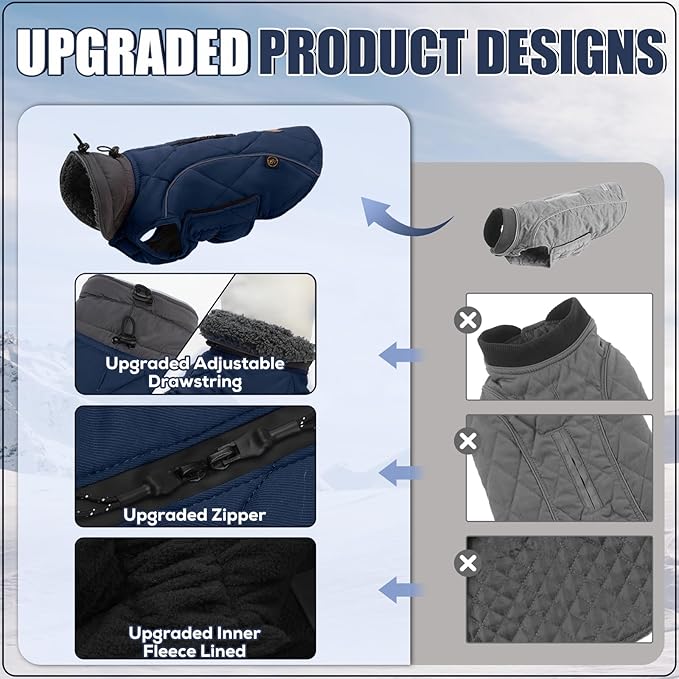 EMUST Winter Coat for Large Dogs, Windproof Dog Jacket for Cold Weather, Extra Warm Dog Winter Clothes for Small Medium Large Dogs, Dark Blue, XXL