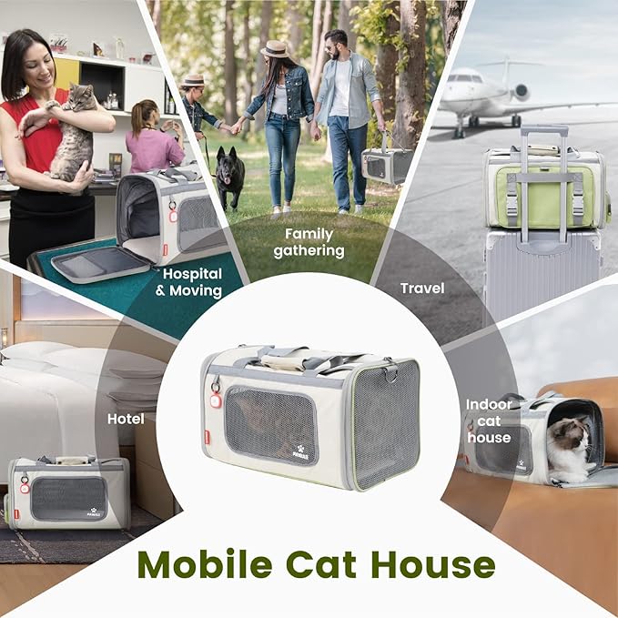 Pawaii Cat Carrier with ID Tag, TSA Airline Approved Soft Sided Collapsible Pet Travel Carrier, Portable Comfortable Convenient Foldable Cat Travel Bag