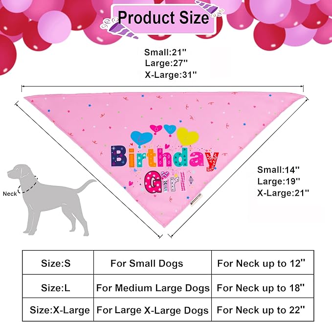 ADOGGYGO Dog Birthday Party Supplies, Pink Girl Dog Birthday Bandana Hat Numbers Bow Set for Medium Large Dogs (Large)