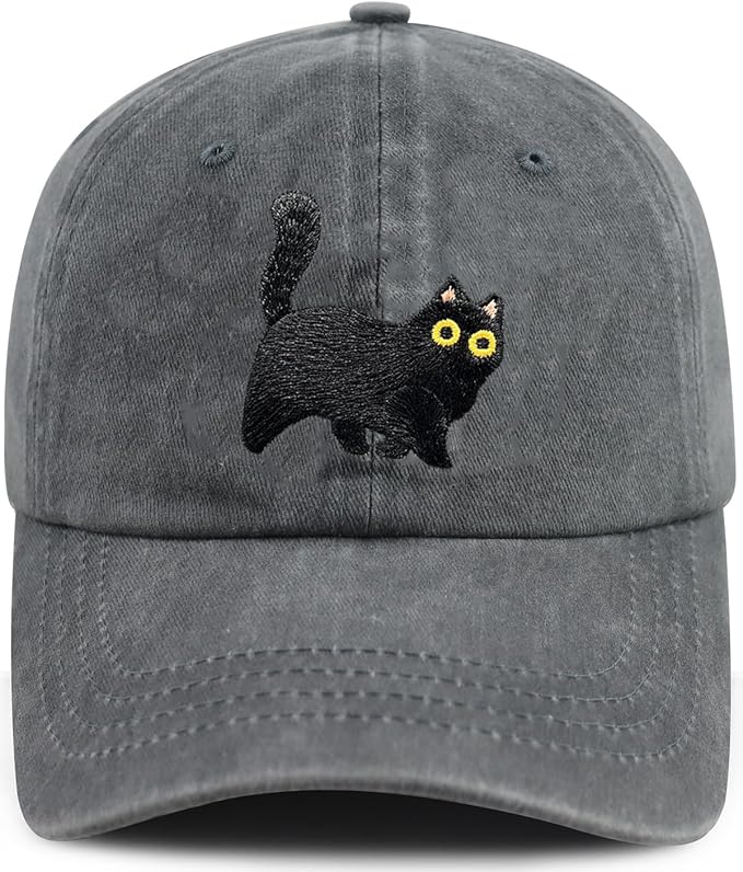 Black Cat Hat,Ragdoll Cat Embroidered Adjustable Cotton Baseball Cap for Men Women,Gifts for Cat Lovers