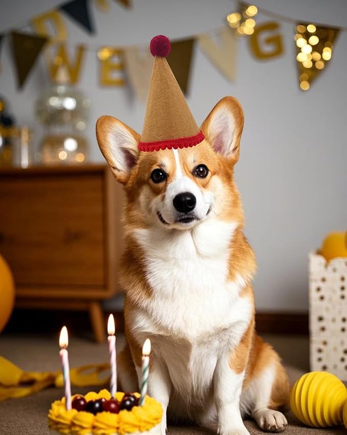 PET SHOW 10 Pack Small Dog Birthday Party Hats for Medium Dogs Stuffed Animals Dolls Adjustable Holiday Hats Felt Pom Pom Headband Pet Grooming Costume Accessories