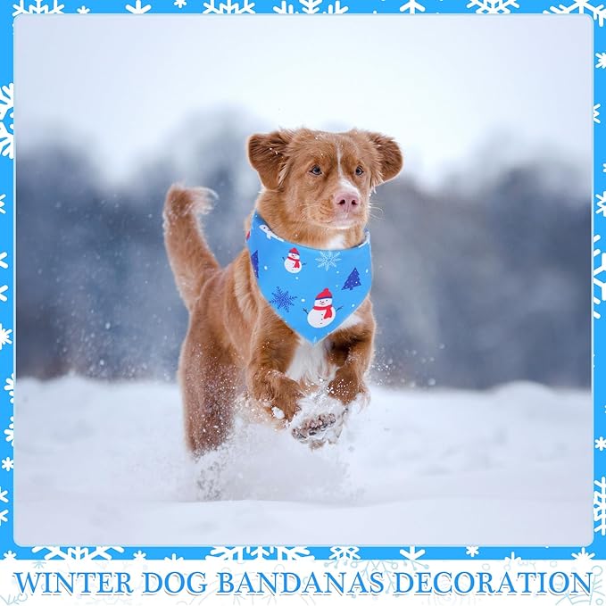 Abbylike 50 Pieces Winter Dog Bandanas Bulk Blue Snowflake Dog Bandanas for Pets Triangle Kerchief Scarf Bibs for Winter Pets Cats Party Costume Accessories (25.6 x 17.7 x 17.7)