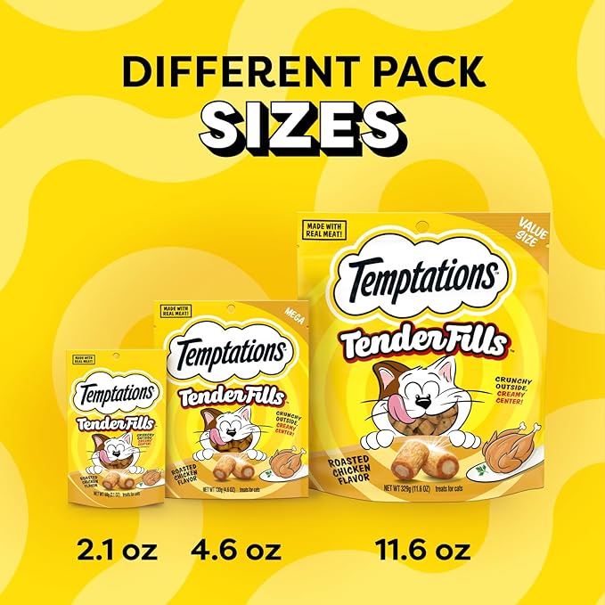 Temptations Tender Fills Crunchy and Soft Adult Cat Treats, Roasted Chicken Flavor, 11.6 oz. Pouch
