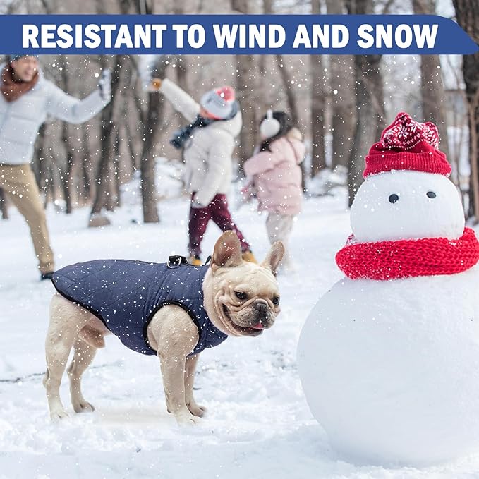 SCENEREAL Winter Dog Vest Coat with Harness Built In, Warm Puppy Jacket for Small Medium Dogs, Cold Weather Coat with Zipper, Fleece Puffer Vest Windproof Snow Clothes