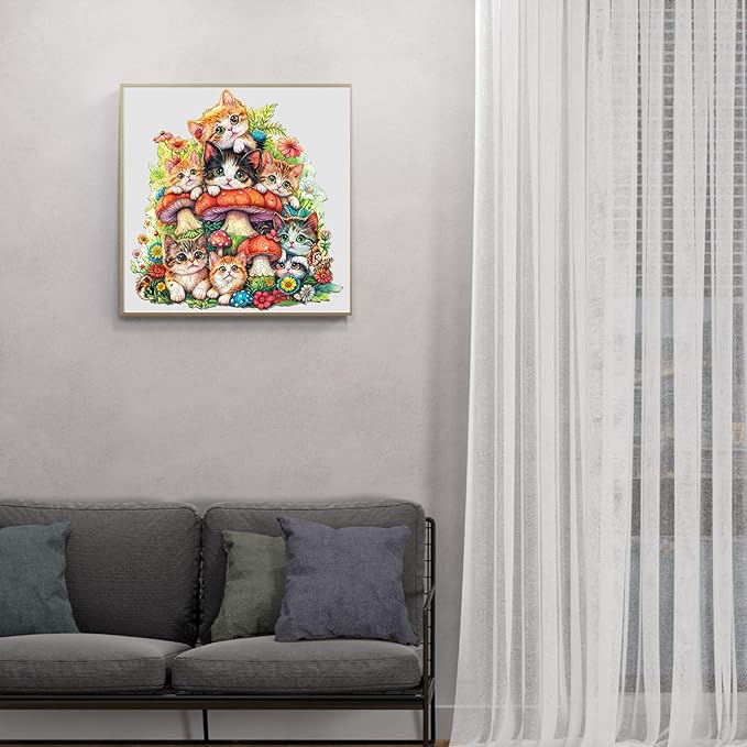 KAAYEE Wooden Puzzles for Adults, Cat Family-1 270 Piece Unique Animal Shape Puzzle, Cat Wood Puzzle for Adults, Creative Gifts for Friends/Family, Home Decor(13.4 * 12.9in)