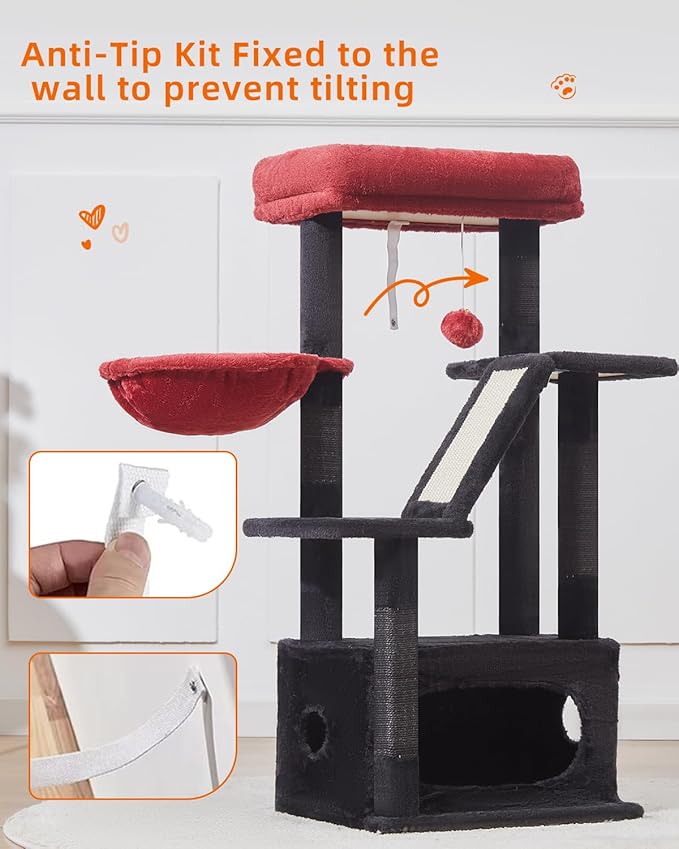 Taoqimiao Gothic Cat Tree,38.5-Inch Cat Tower for Indoor Cats,Suitable for Kittens with Luxurious cat condo with Adjustable Baskets and Luxurious Perch MS029SBR Black and Red