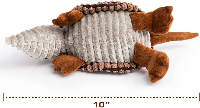 Hollypet Plush Dog Squeaky Toy Stuffed Armadillo Animal Pet Puppy Chew Toys with Clean Teeth for Small Medium Large All Breed Sizes Dogs, Brown, 8 in