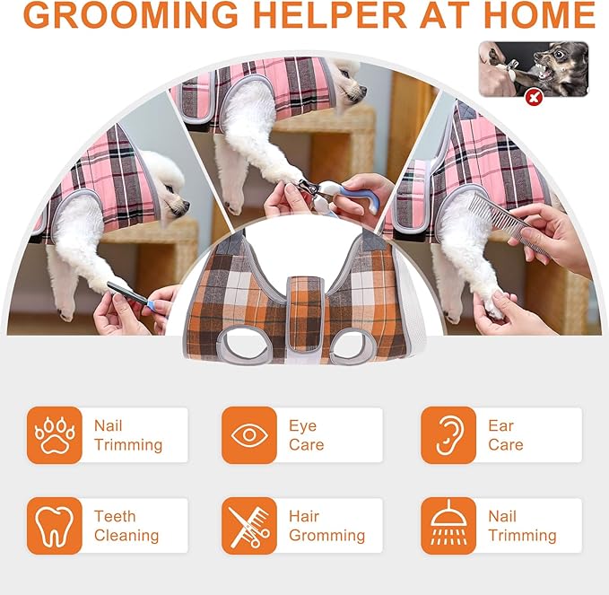 BEAUTYZOO Dog Grooming Hammock Harness for Nail Trimming - Adjustable Pet Restraint Sling for Small Medium Large Dogs/Cats - Secure Hanging Holder for Nail Clipping & Grooming (Orange Thanksgiving)