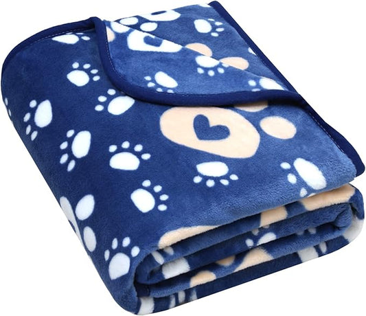 Dog Blanket, Soft Fleece Dog Blankets for Small Medium Dogs, Fluffy Flannel Pet Cat Puppy Blanket Mat Cover for Bed Couch, Cute Paw Print Throw Blanket for Dogs, Blue 40"X30"