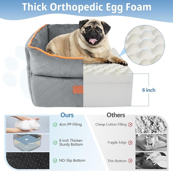 Dog Seat for Small Medium Dogs - 0-35 lbs, Memory Foam Booster Seat with Adjustable Leashes, Elevated Dog Car Travel Bed with Storage Pockets