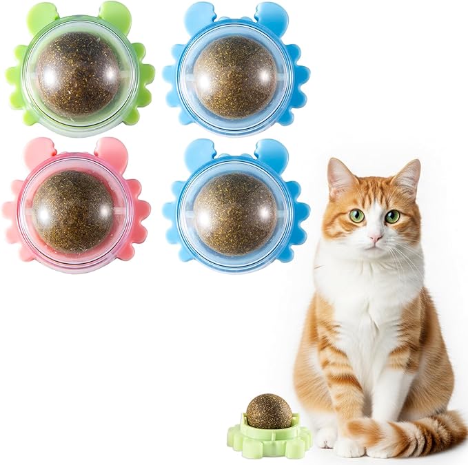 Catnip 4-Pack 360° Rotating Organic Rollers - Wall-Mounted and Floor-Standing for Cleaning Teeth, Stress Relief and Interactive Games - Suitable for Multi-cat households to Promote cat Health