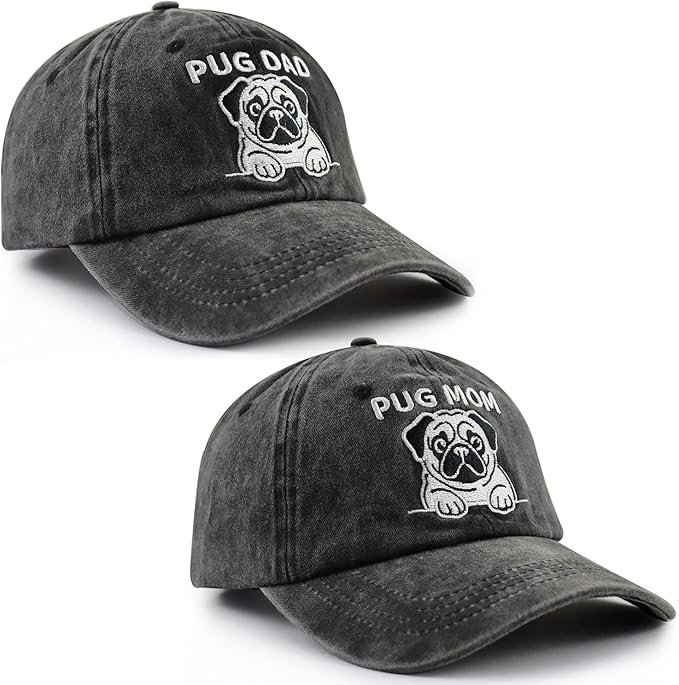 Dog Lover Hat for Men Women, Funny Adjustable Embroidered Cotton Pug Mom and Dad Baseball Cap