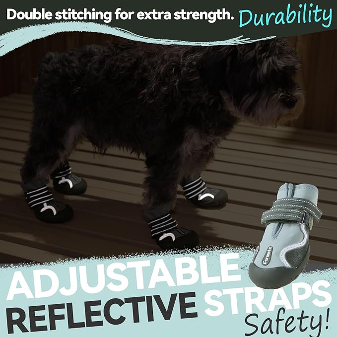 Dog Shoes for Large Small Medium Dogs,Dog Booties for Indoor Hardfloors Anti-Slip,Reflective Strip Waterproof Dog Boots & Paw Protectors for Outdoor Walking Hot Pavement,Winter Snow (Green-4)