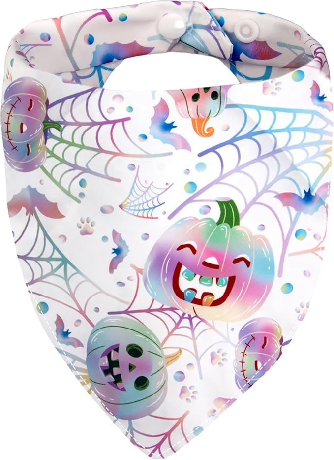 Halloween Dog Bandanas Cute Pastel Pumpkin Ghost Costumes Holiday Cat Bandana Triangle Neck Scarf with Snap Button, 5-30lbs, Small and Medium Breed