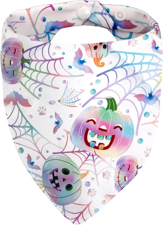 Halloween Dog Bandanas Cute Pastel Pumpkin Ghost Costumes Holiday Cat Bandana Triangle Neck Scarf with Snap Button, 5-30lbs, Small and Medium Breed
