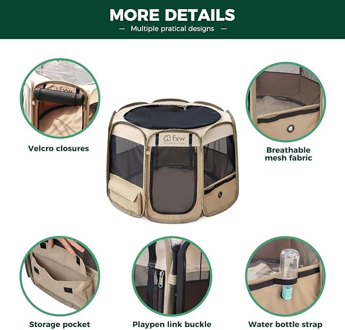 FXW Gotent Unleashed Dog Playpen Designed for Indoor/Outdoor/Travel Use, Suitable for Puppy and Small Dogs, Portable & Foldable, 45 inch│Patent Pending