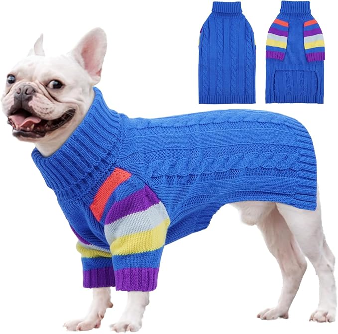 Dog Cold Sweater, Dog Sweaters Winter for Medium Dogs Girl Male, Turtleneck Warm Dogs Sweater Long Sleeve, Stretchy Christmas Doggie Sweaters Outdoor, Pet Knitwear Frenchie, Schnauzer (Blue M)