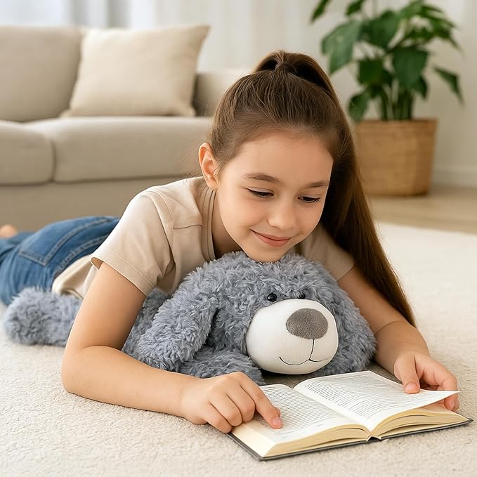 Smiling Gray Puppy Dog Stuffed Animal Plush Toys– Soft Shaggy Plush with Floppy Ears & White Belly, Cuddly Toy for Kids Boys Girls Birthday Nursery Bedtime Easter Gifts, 17.7 inches