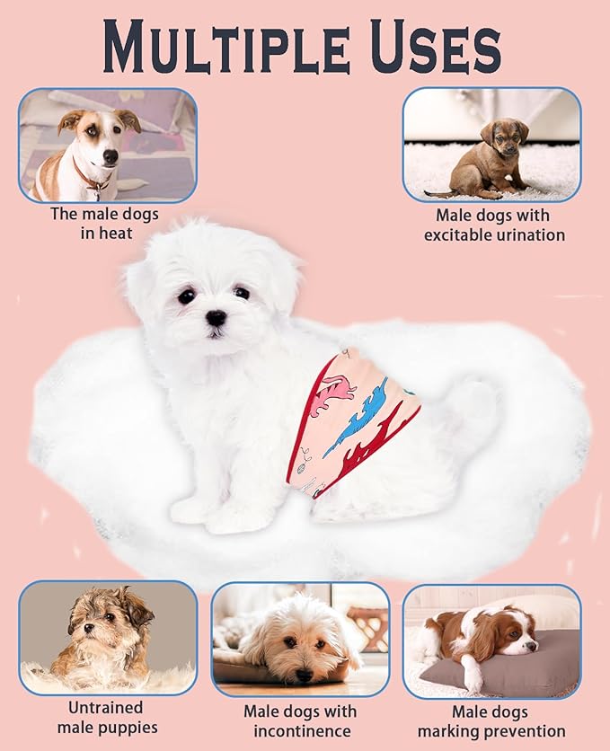 3 Pack Belly Bands for Male Dogs, Reusable Washable Male Dog Diapers,Soft and Comfortable Leak Proof Doggie Wraps with High Absorbing, for Untrained, Incontinence Small Medium Dogs