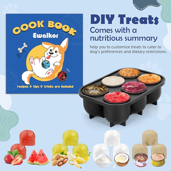 4-IN-1 Dog Toys - Frozen Dog Treat to Keep Them Busy, Treats Puzzle Ball Toy, Interactive Treat Dispensing Dog Toy, Durable Rubber Chew Toys, DIY Freezable Fillable Treat Toy, Mental Enrichment Toys