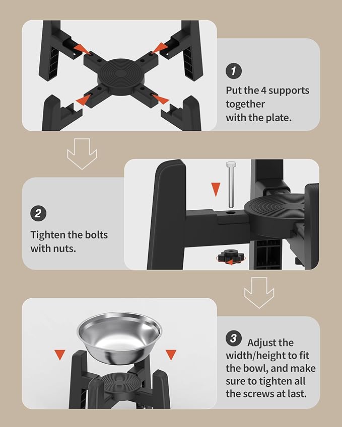 CZPET Dog Bowl Stand, 51 oz Large Capacity Raised Elevated Dog Food/Water Stainless Steel Feeder, Size Adjustable & Anti-Slip Stand for Medium Dogs (2 Pack)