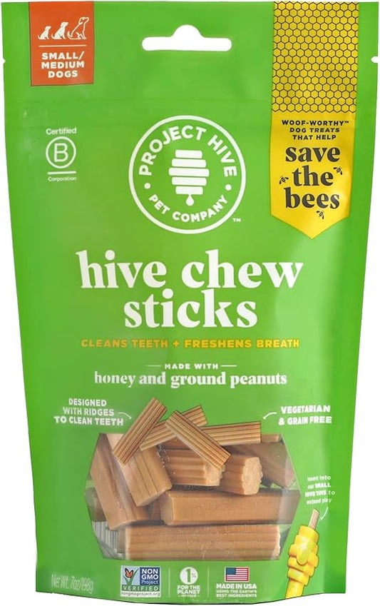 Hive Chew Stick Treats for Small Dogs Ñ Healthy, Non-GMO Project Verified, Natural Peanut Butter Flavored, Natural, Vegetarian Chews, Made in The USA (Chew Sticks, Small Breeds)
