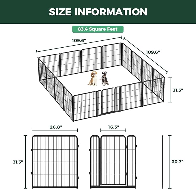 FXW Homeplus Unleashed Indoor Dog Playpen - Stress-Free and Safe Play, Heavy Duty 32 Inch 16 Panels Dog Pen for Small and Medium Dogs, Black│Patented