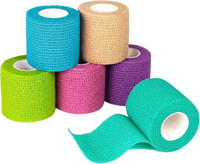 FriCARE Self Adhesive Bandage Wrap, Medical Tape in First Aid Kit, Cohesive Bandages for Wounds Sport Vet, 2 Inches X 5 Yards 6 Rolls, Rainbow