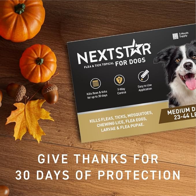 NEXTSTAR Flea and Tick Prevention for Dogs, Repellent, and Control, Fast Acting Waterproof Topical Drops. Medium Dog Tick & Flea Repellent, 1 Month Dose