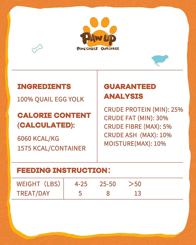 PAWUP Freeze Dried Cat & Dog Treats, Natural Quail Egg Yolk, Single Ingredient, High-Protein Pet Snacks for Skin & Coat Health, No Artificial Additives, 9.2 oz