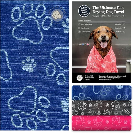 Delilah Home Drytek High Performance Dog Towel, Dries 4X Faster, Luxuriuouly Soft, and Made from Recycled Botlles, 30-inch by 54-inch, Large (Navy)