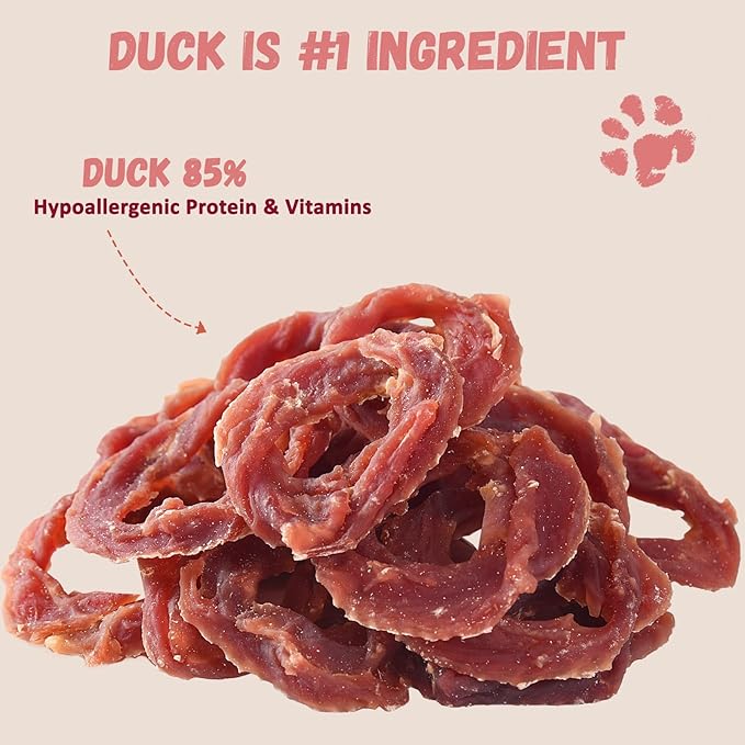 Dog Treats Duck Jerky Rings, Natural Duck Brest w/Glucosamine Chondroitin, Healthy Training Treats Snacks for Small Medium Large Dogs, 10.6 oz