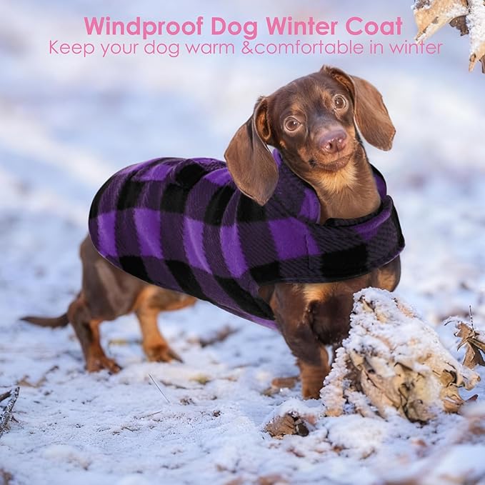 AOFITEE Dog Coat Plaid Dog Winter Coat for Small Dogs, Warm Dogs Jacket Christmas Sweater, Waterproof Pet Puffer Jacket, Reversible Pet Cold Weather Coats for Small Medium Large Pets, Purple L