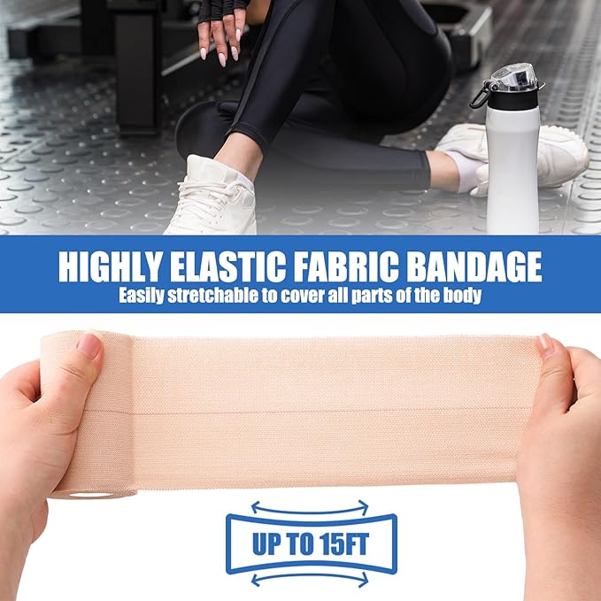 Geiserailie 12 Rolls 4 Inches Elastic Tape Adhesive Elastic Tape Self Adhesive Bandage Wrap Flexible Stretch Bandages for Sports Ankle, Knee and Wrist Sprains Animal Pets, 5 Yards