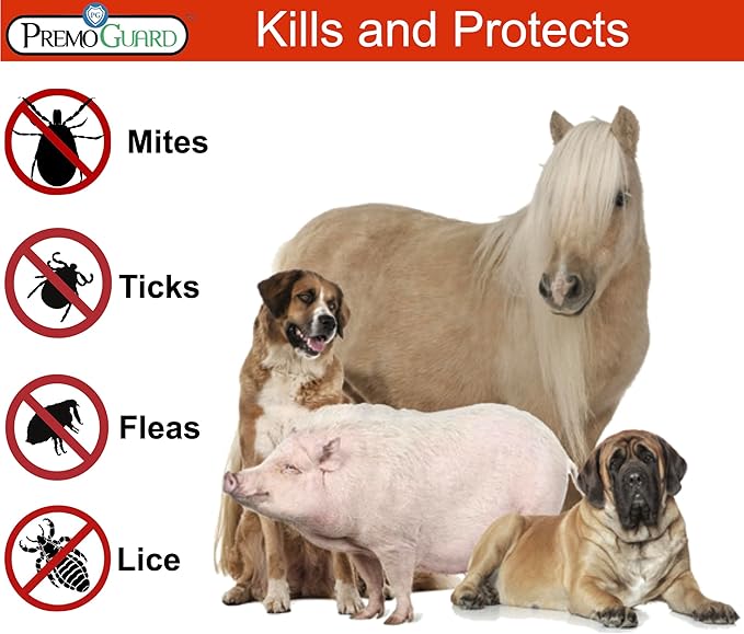 Premo Guard Pet Protector Spray - 128 oz - Kills Mites, Fleas, Ticks, & Mosquitoes - for Dogs, Cats, & Home - Natural Plant Based Oils for Control, Prevention & Treatment - Family Safe
