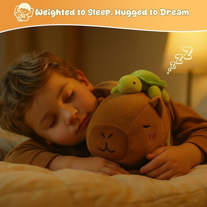 SQEQE Weighted Stuffed Animals Capybara with Turtle Backpack, Weighted Capybara Plush, Cute Plushies Pillow Toy for Bed Time, Christmas & Valentines Gift 23.6 Inch 3.8 Lbs