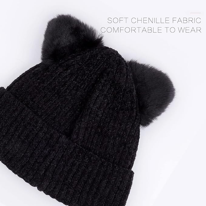 Kids Girls Cat Ear Hat Winter Warm Knit Beanie Cute Ski Skull Cap for Ages 7-12