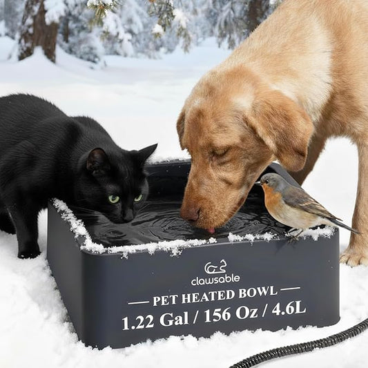 Clawsable Large Heated Dog Bowl for Outdoor Dogs Cats, Heated Water Pet Dish with 78.4" Chewproof Cord, Water Thermal-Bowl for Rabbit, Chicken, Squirrel (Light Gray, 155Oz)
