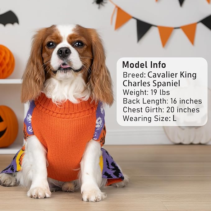 KYEESE Halloween Dog Sweater for Medium Sized Dogs Cute Pumpkin and Ghost Pattern Knitwear with Leash Hole Extra Warm and Soft Turtleneck Dog Apparel Cozy Holiday Pet Sweater, XX-Large