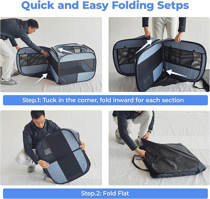 2-in-1 Pop Up Cat Playpen, Detachable into 2 Separate Pens with Additional Doors, Assembly-Free Portable Dog Crates Pet Pen Tent Kennel Kitten Puppy Enclosure Cage Indoor Outdoor Foldable Condo(S)