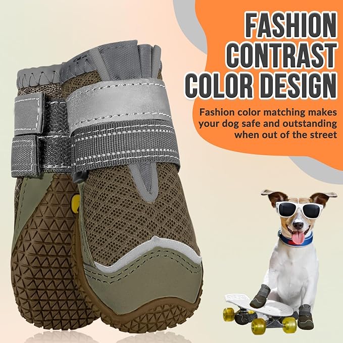 SlowTon Dog Shoes for Large Small Medium Dogs - Breathable Dog Boots for Summer Hot Pavement, Paw Protector for Outdoor Walking Winter Snow, Anti-Slip Rubber Dog Booties for Hardwood Floor (Brown, 0)